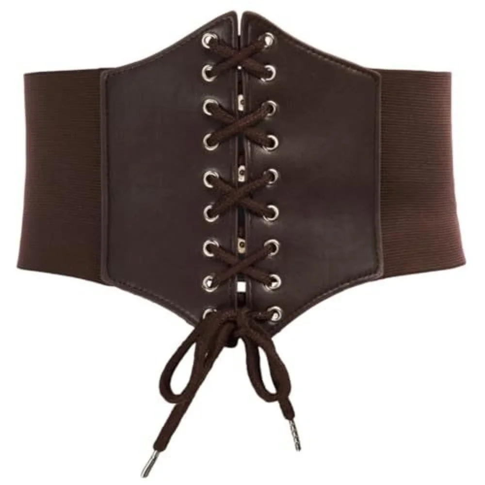 Womens Dark Brown‎ Lace Up Corset Belt Wide Elastic Waist Cinch Steampunk Gothic